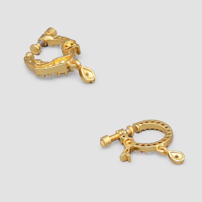 Yellow Chimes Necklaces Yellow Chimes Nose Rings for Women Set of 2 Pcs Nosepins Traditional GoldPlated White Pink American Diamond Nose Pins for Women and Girls