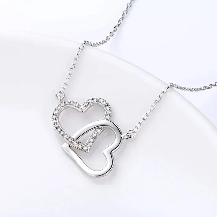 Yellow Chimes Necklaces Yellow Chimes Pendant for Women and Girls Silver Heart Pendant for Women Valentines Special Dual Heart Pendant Chain Birthday Gift for girls and women Anniversary Gift for Wife