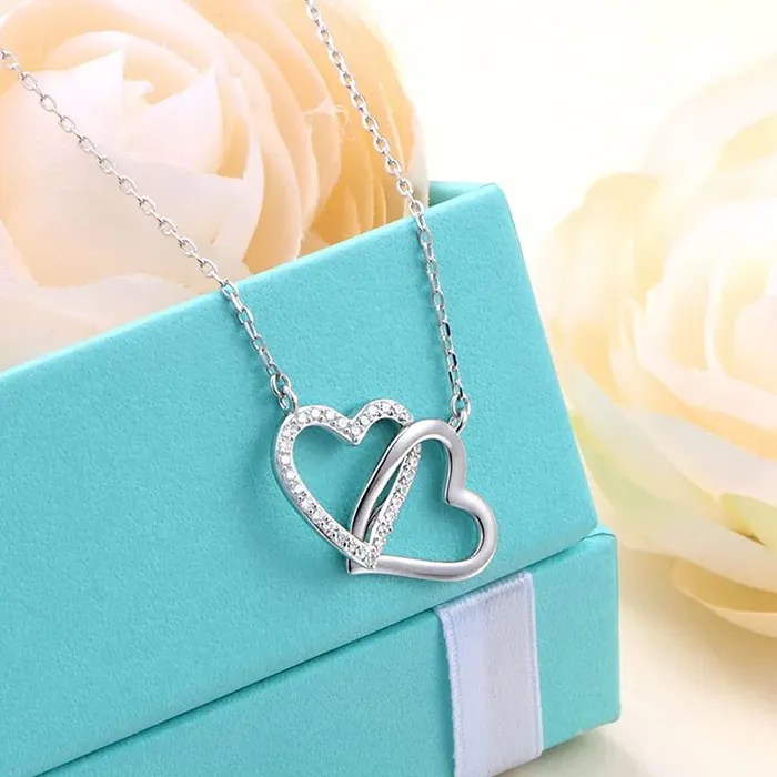Yellow Chimes Necklaces Yellow Chimes Pendant for Women and Girls Silver Heart Pendant for Women Valentines Special Dual Heart Pendant Chain Birthday Gift for girls and women Anniversary Gift for Wife