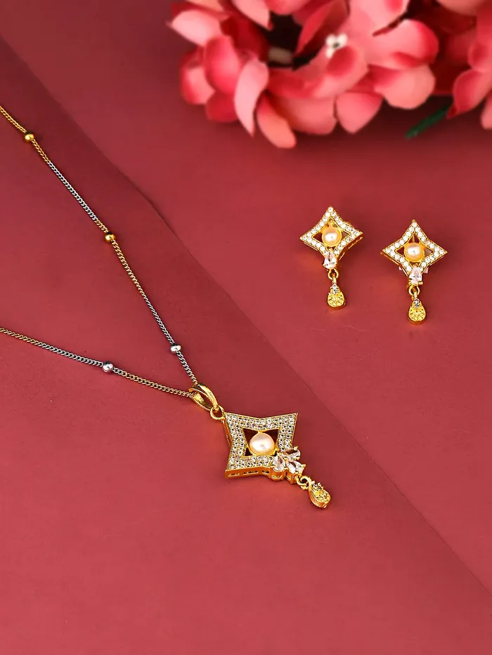 Yellow Chimes Necklaces Yellow Chimes Pendant Set for Women Gold Plated Beads and Crystal Studded Star Designed Pendant with Earrings for Women and Girls