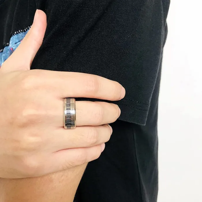 Yellow Chimes Necklaces Yellow Chimes Rings for Men Stainless Steel Black and Silver Toned Keyboard Designed Band Finger Ring for Men and Boys