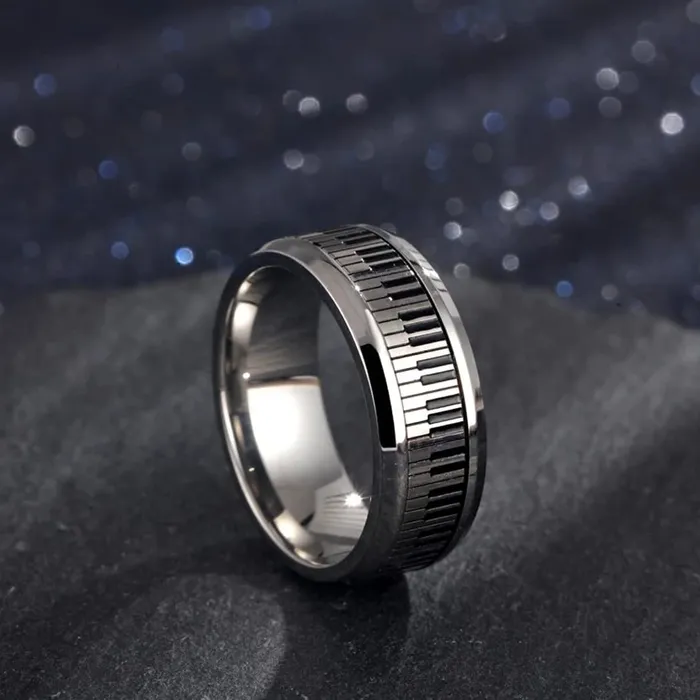 Yellow Chimes Necklaces Yellow Chimes Rings for Men Stainless Steel Black and Silver Toned Keyboard Designed Band Finger Ring for Men and Boys
