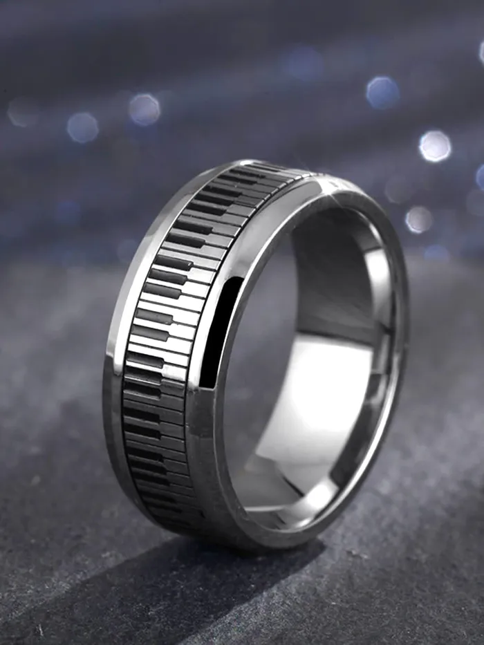 Yellow Chimes Necklaces Yellow Chimes Rings for Men Stainless Steel Black and Silver Toned Keyboard Designed Band Finger Ring for Men and Boys