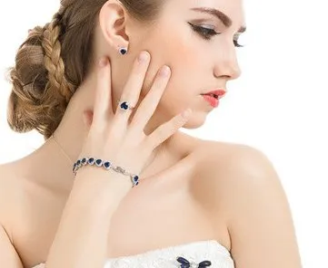 Yellow Chimes Necklaces Yellow Chimes Rings for Women Exclusive Silver Plated Fashion Platinum Blue Colored Crystal from Austrian Collection Love Heart Ring for Women and Girls