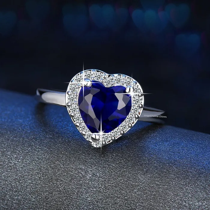 Yellow Chimes Necklaces Yellow Chimes Rings for Women Exclusive Silver Plated Fashion Platinum Blue Colored Crystal from Austrian Collection Love Heart Ring for Women and Girls