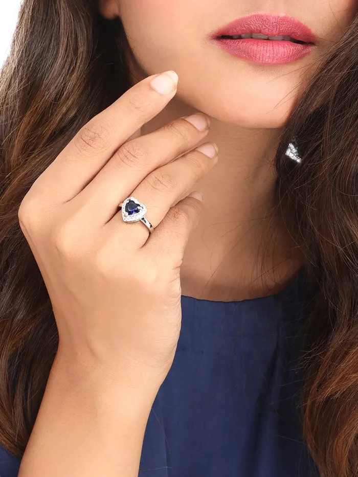 Yellow Chimes Necklaces Yellow Chimes Rings for Women Exclusive Silver Plated Fashion Platinum Blue Colored Crystal from Austrian Collection Love Heart Ring for Women and Girls