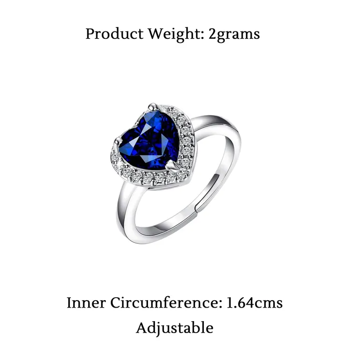 Yellow Chimes Necklaces Yellow Chimes Rings for Women Exclusive Silver Plated Fashion Platinum Blue Colored Crystal from Austrian Collection Love Heart Ring for Women and Girls