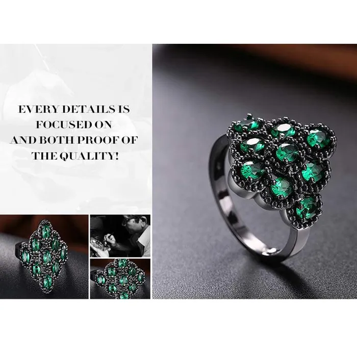 Yellow Chimes Necklaces Yellow Chimes Rings for Women Green Crystal Ring Black Gun Plated Ring for Women and Girls