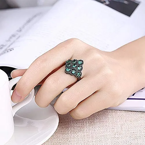Yellow Chimes Necklaces Yellow Chimes Rings for Women Green Crystal Ring Black Gun Plated Ring for Women and Girls
