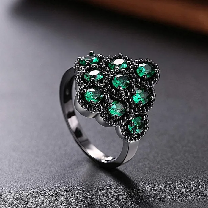 Yellow Chimes Necklaces Yellow Chimes Rings for Women Green Crystal Ring Black Gun Plated Ring for Women and Girls
