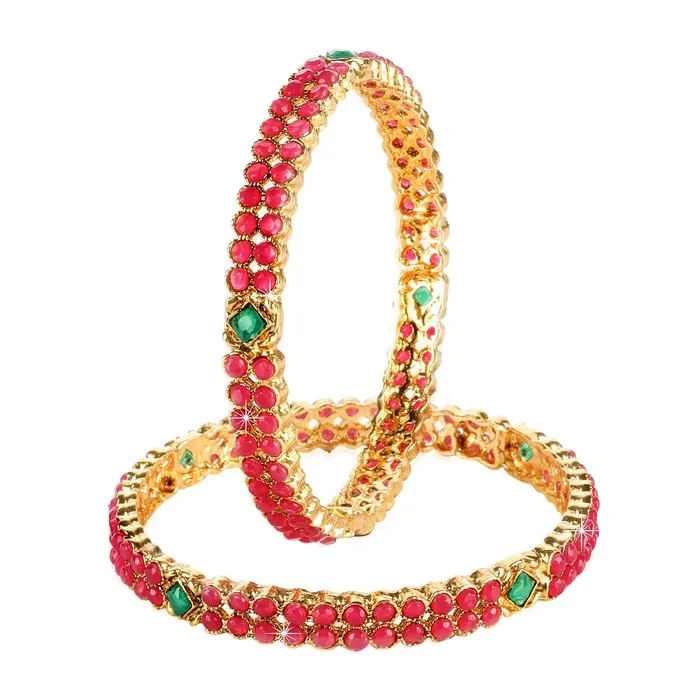 Yellow Chimes Necklaces Yellow Chimes Ruby Stones 2 PC Bangle Set Traditional Gold Plated Bangles for Women and Girls Yellow Chimes Necklaces Yellow Chimes Ruby Stones 2 PC Bangle Set Traditional Gold Plated Bangles for Women and Girls