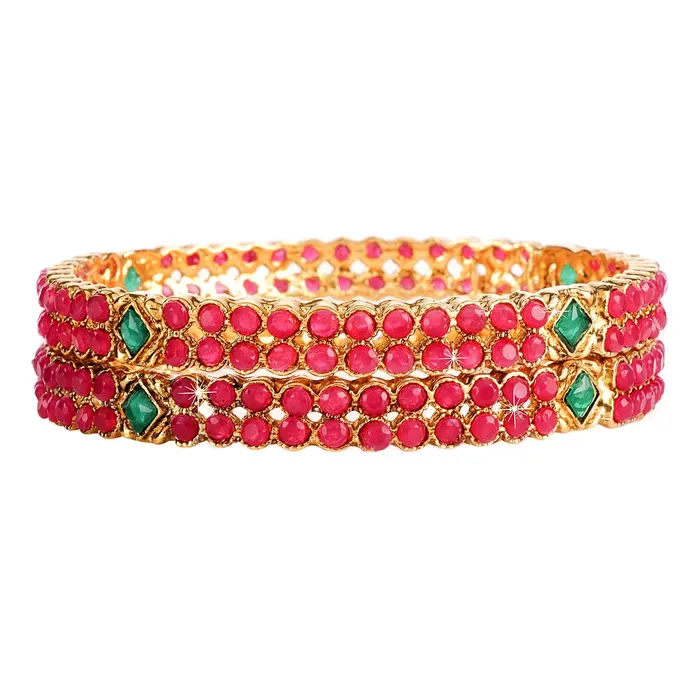 Yellow Chimes Necklaces Yellow Chimes Ruby Stones 2 PC Bangle Set Traditional Gold Plated Bangles for Women and Girls