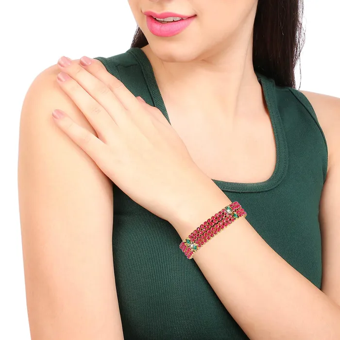 Yellow Chimes Necklaces Yellow Chimes Ruby Stones 2 PC Bangle Set Traditional Gold Plated Bangles for Women and Girls