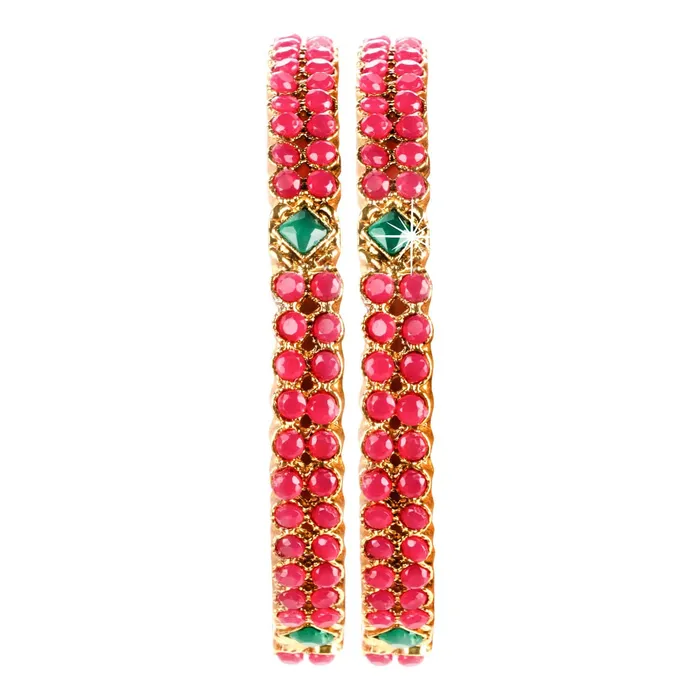 Yellow Chimes Necklaces Yellow Chimes Ruby Stones 2 PC Bangle Set Traditional Gold Plated Bangles for Women and Girls