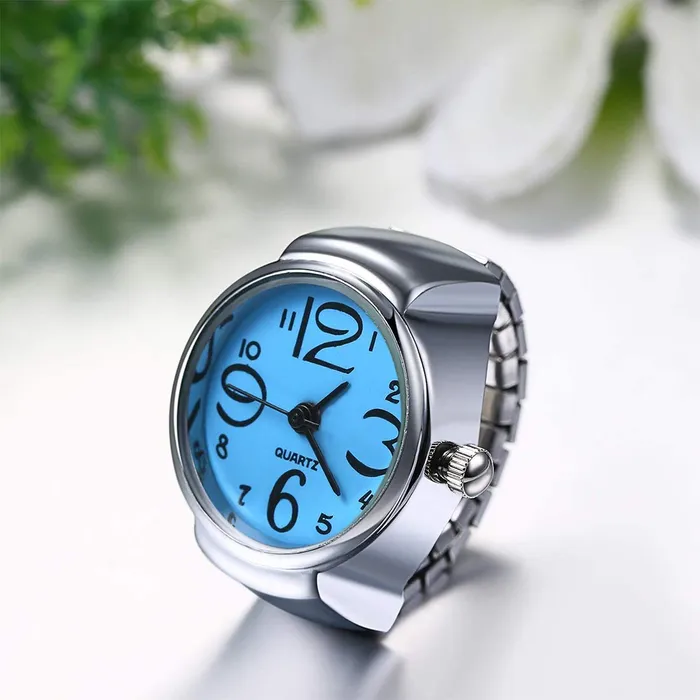 Yellow Chimes Necklaces Yellow Chimes Stainless Steel Blue Dial Analog Watch Ring Stretchable Ring for Women and Girls YCFJRG886WCTLBL
