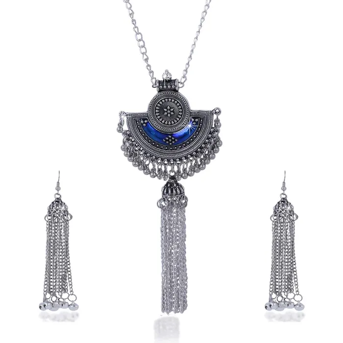 Yellow Chimes Necklaces Yellow Chimes Stylish Crafted Royal Blue Meenakari Oxidized Silver Necklace Set with Earrings Oxidized Jewellery Sets for Women and Girls Yellow Chimes Necklaces Yellow Chimes Stylish Crafted Royal Blue Meenakari Oxidized Silver Necklace Set with Earrings Oxidized Jewellery Sets for Women and Girls