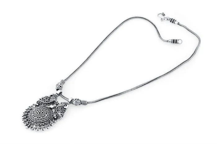 Yellow Chimes Necklaces Yellow Chimes Traditional Artistic Peacock Design Afghani Style German Silver Oxidized Antique Necklace Women and Girls