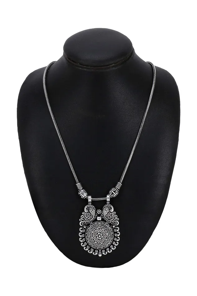 Yellow Chimes Necklaces Yellow Chimes Traditional Artistic Peacock Design Afghani Style German Silver Oxidized Antique Necklace Women and Girls