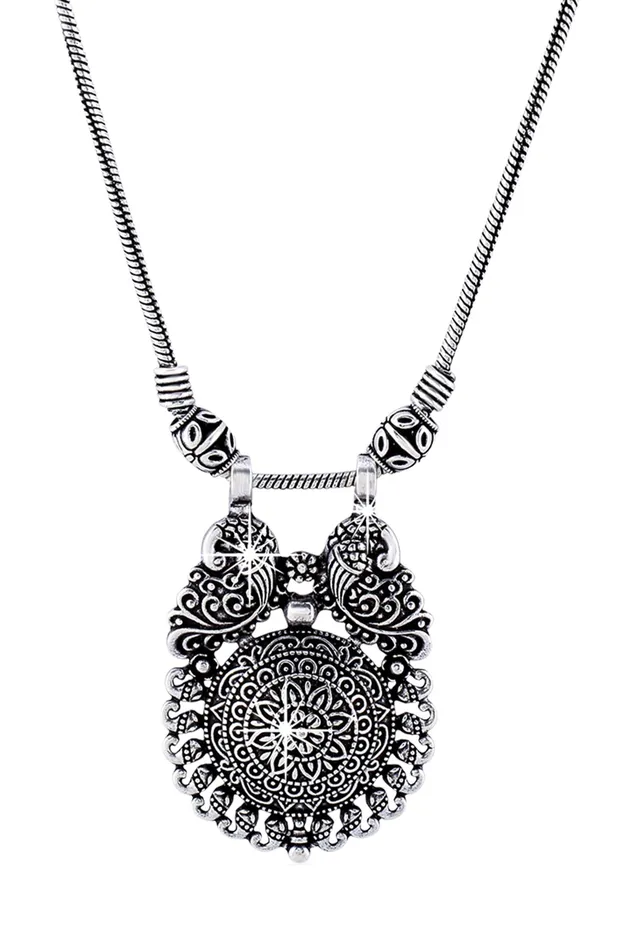 Yellow Chimes Necklaces Yellow Chimes Traditional Artistic Peacock Design Afghani Style German Silver Oxidized Antique Necklace Women and Girls
