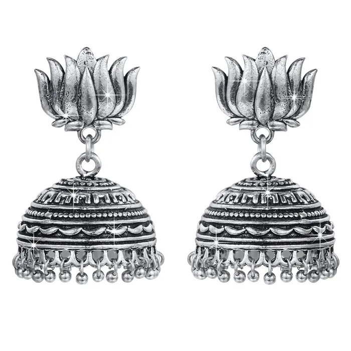 Yellow Chimes Necklaces Yellow Chimes Traditional Earring Collection Oxidized Silver Plated Jhumka Earrings for Women and Girls Yellow Chimes Necklaces Yellow Chimes Traditional Earring Collection Oxidized Silver Plated Jhumka Earrings for Women and Girls