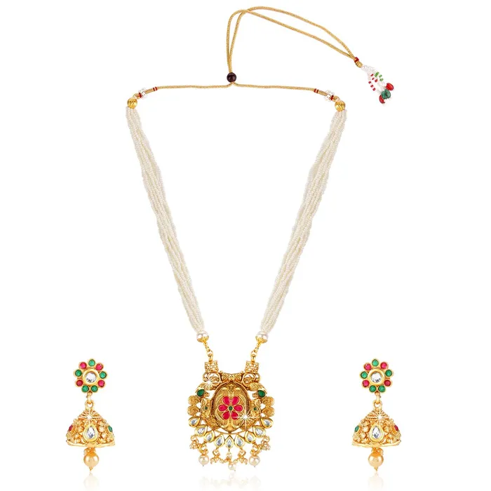 Yellow Chimes Necklaces Yellow Chimes Traditional Long Mala Gold Plated Moti Kundan Necklace Set with Earrings Jewellery Set for Women and Girls Yellow Chimes Necklaces Yellow Chimes Traditional Long Mala Gold Plated Moti Kundan Necklace Set with Earrings Jewellery Set for Women and Girls