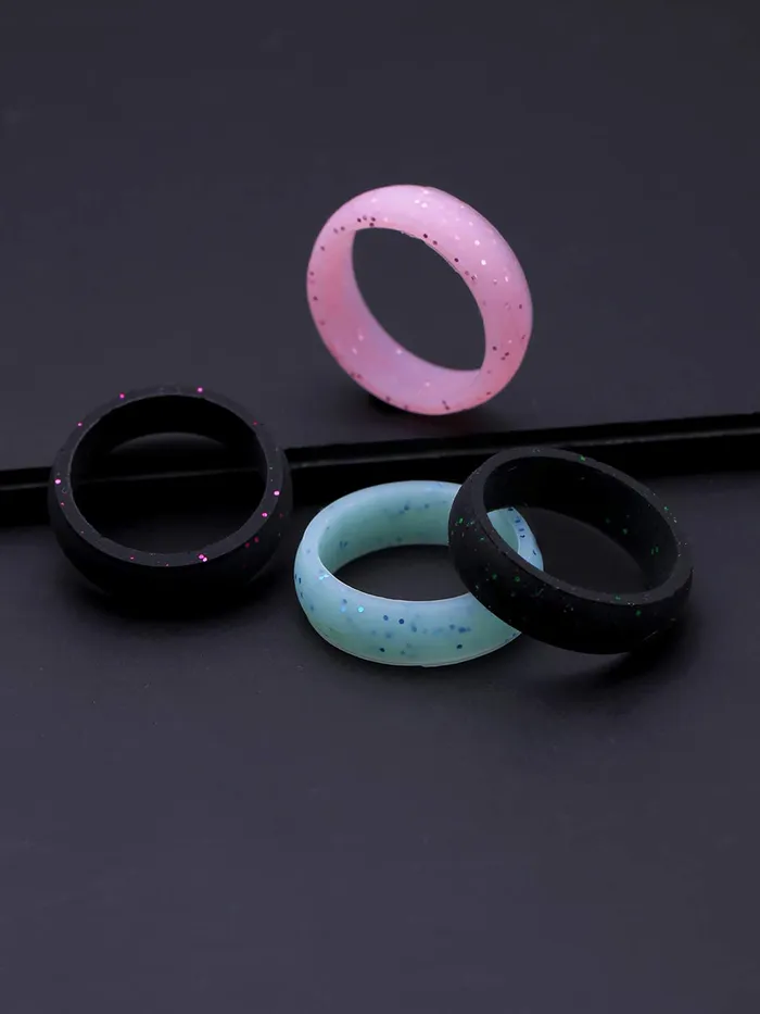 Yellow Chimes Necklaces Yellow Chimes Trendy Fashion Multicolor 4 Pcs Combo With Glitters Sports Gym Flexible Silicone Finger Band Rings For Women Man Unisex