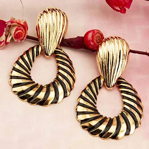 Yellow Chimes Necklaces Yellow Chimes Western Style Teardrop Shaped Gold Plated Wonderful Black Drop Earrings For Women And Girls