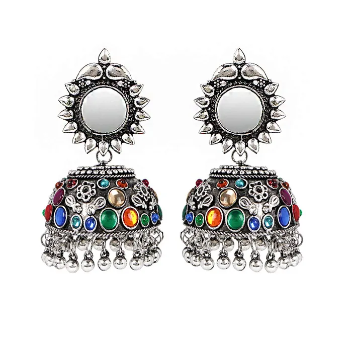 Yellow Chimes Oxidised Earrings for Women Traditional Silver Oxidised Floral Multicolour Stone Studded Dome Jhumka Jhumki Earrings for Women and Girls Yellow Chimes Rings Yellow Chimes Oxidised Earrings for Women Traditional Silver Oxidised Floral Multicolour Stone Studded Dome Jhumka Jhumki Earrings for Women and Girls Yellow Chimes Rings