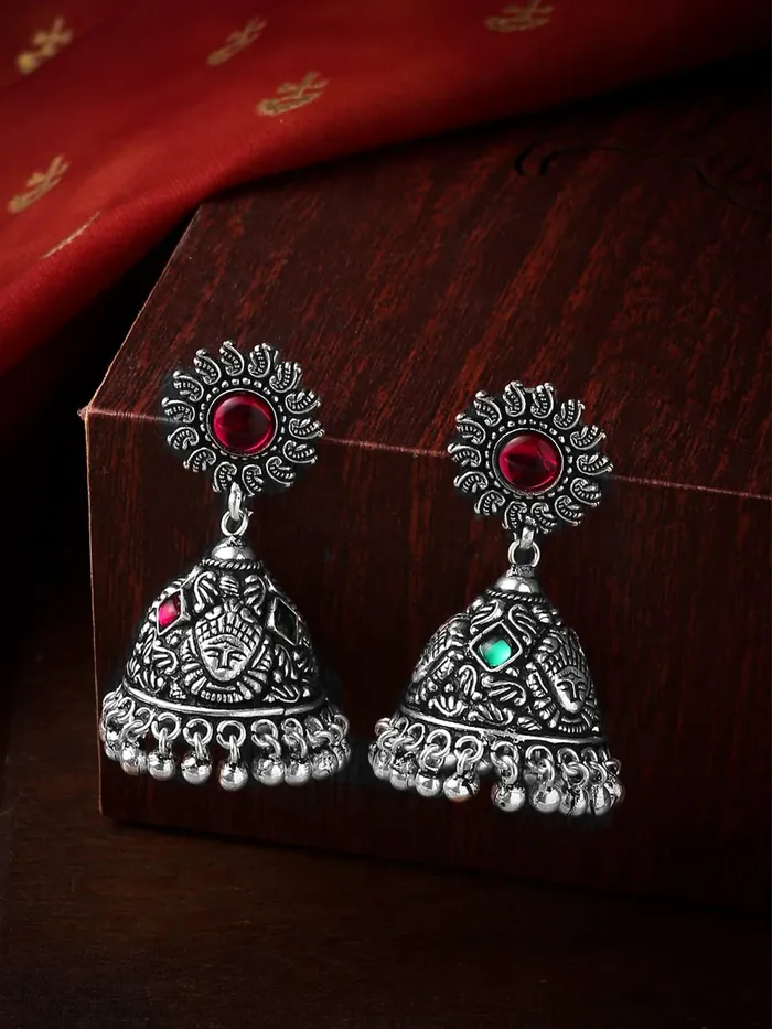 Yellow Chimes Oxidised Silver Jhumki Earrings For Women Silver Oxidised Jhumka Traditional Kolhapuri Jhumka Earrings For Women and Girls Yellow Chimes Necklaces