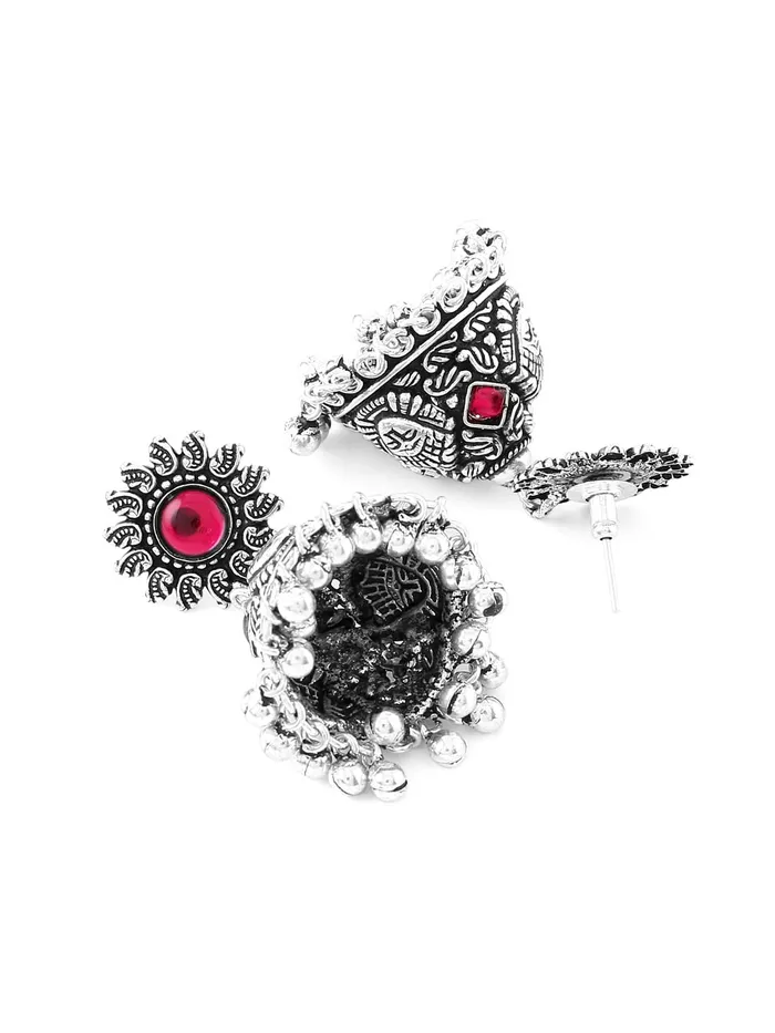 Yellow Chimes Oxidised Silver Jhumki Earrings For Women Silver Oxidised Jhumka Traditional Kolhapuri Jhumka Earrings For Women and Girls Yellow Chimes Necklaces
