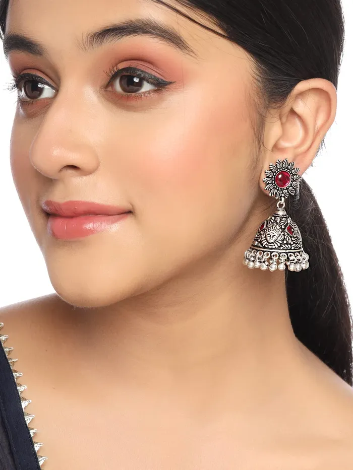 Yellow Chimes Oxidised Silver Jhumki Earrings For Women Silver Oxidised Jhumka Traditional Kolhapuri Jhumka Earrings For Women and Girls Yellow Chimes Necklaces