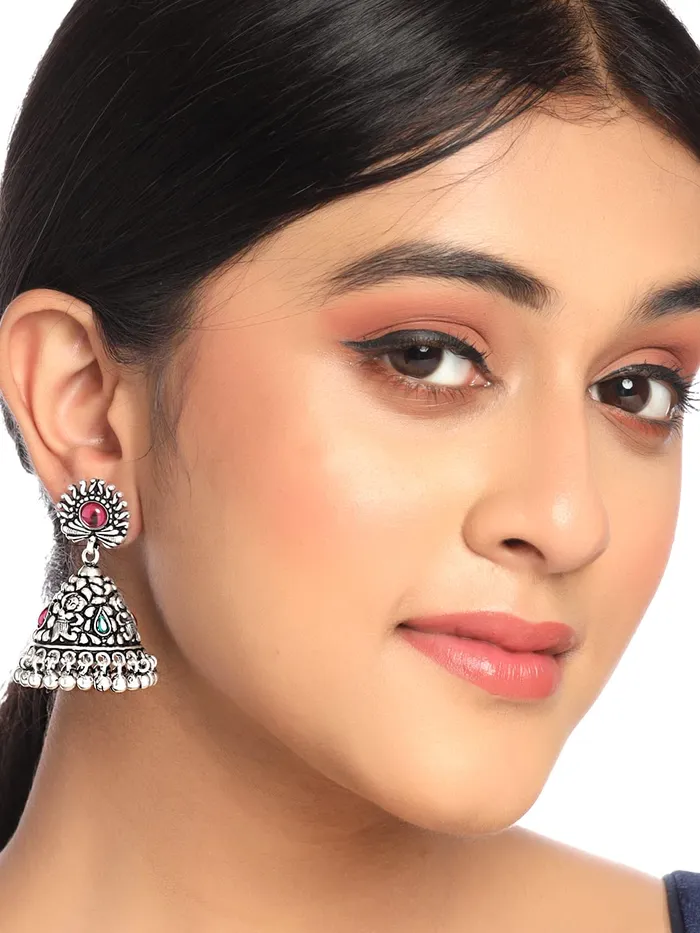Yellow Chimes Oxidised Silver Jhumki Earrings For Women Silver Oxidised Jhumka Traditional Kolhapuri Jhumka Earrings For Women and Girls Yellow Chimes Necklaces