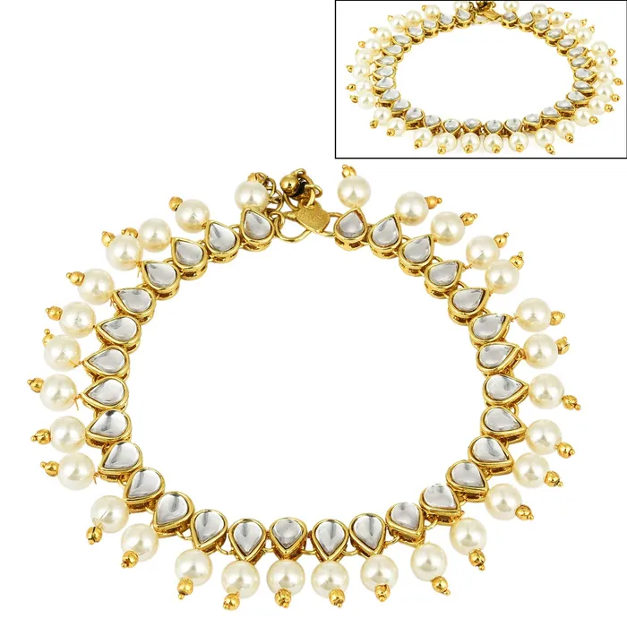 Yellow Chimes Pearl Dropping Kundan Gold Plated Stylish Traditional Payal Anklets for Women and Girls Yellow Chimes Earrings