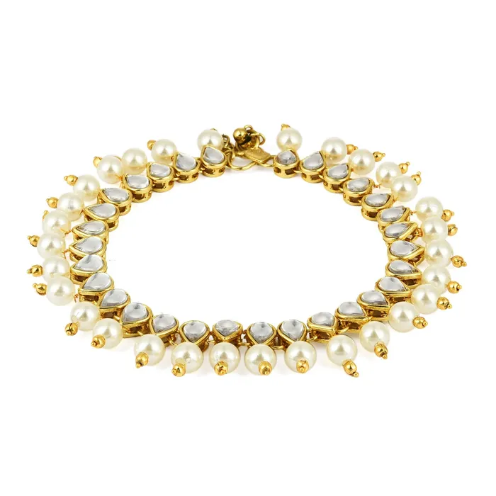 Yellow Chimes Pearl Dropping Kundan Gold Plated Stylish Traditional Payal Anklets for Women and Girls Yellow Chimes Earrings