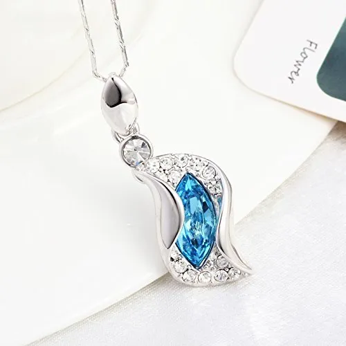 Yellow Chimes Pendant for Women and Girls Blue Crystals from Swarovski Pendant Silver Toned Dew Drop Pendant for Girls Birthday Anniversary Gift for Wife Birthday Gift for girls and women Yellow Chimes Earrings