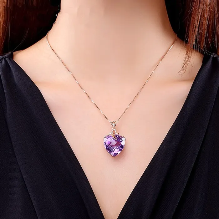 Yellow Chimes Pendant for Women and Girls Crystal Pendant for Women Heart Designed Purple Color Stone Pendant Birthday Gift for girls and women Anniversary Gift for Wife Yellow Chimes Necklaces
