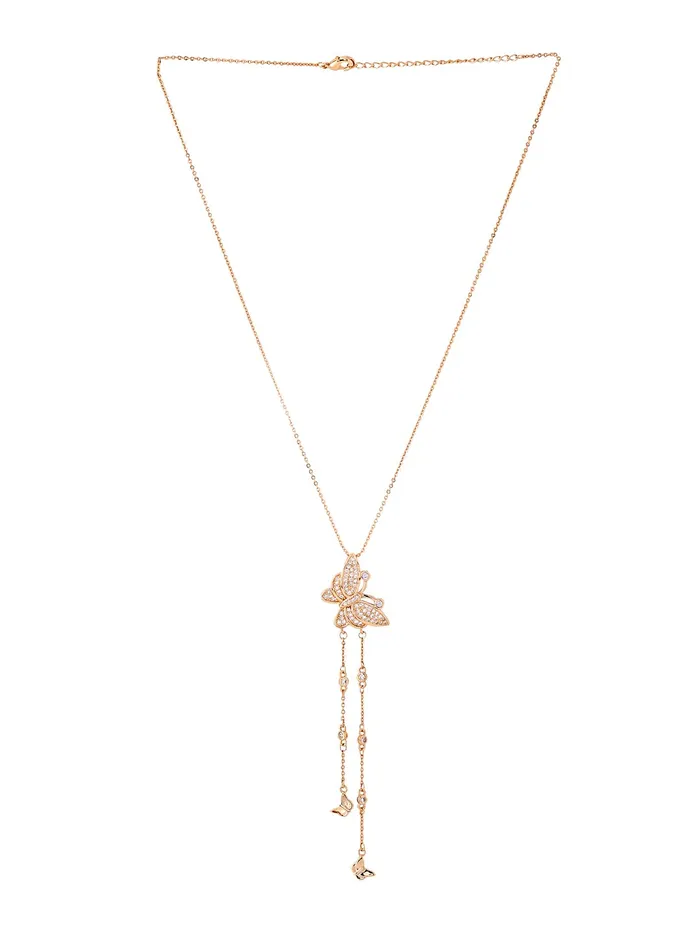 Yellow Chimes Pendant Set for Women Rose Gold Toned Leaf Designed Crystal Pendant with Earrings for Women and Girls Yellow Chimes Necklaces