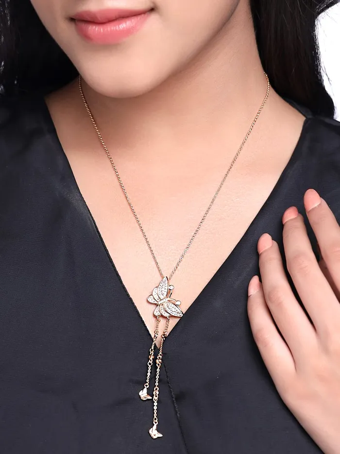 Yellow Chimes Pendant Set for Women Rose Gold Toned Leaf Designed Crystal Pendant with Earrings for Women and Girls Yellow Chimes Necklaces