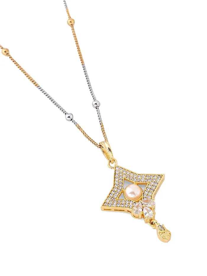Yellow Chimes Pendant Set for Women Rose Gold Toned Leaf Designed Crystal Pendant with Earrings for Women and Girls Yellow Chimes Necklaces