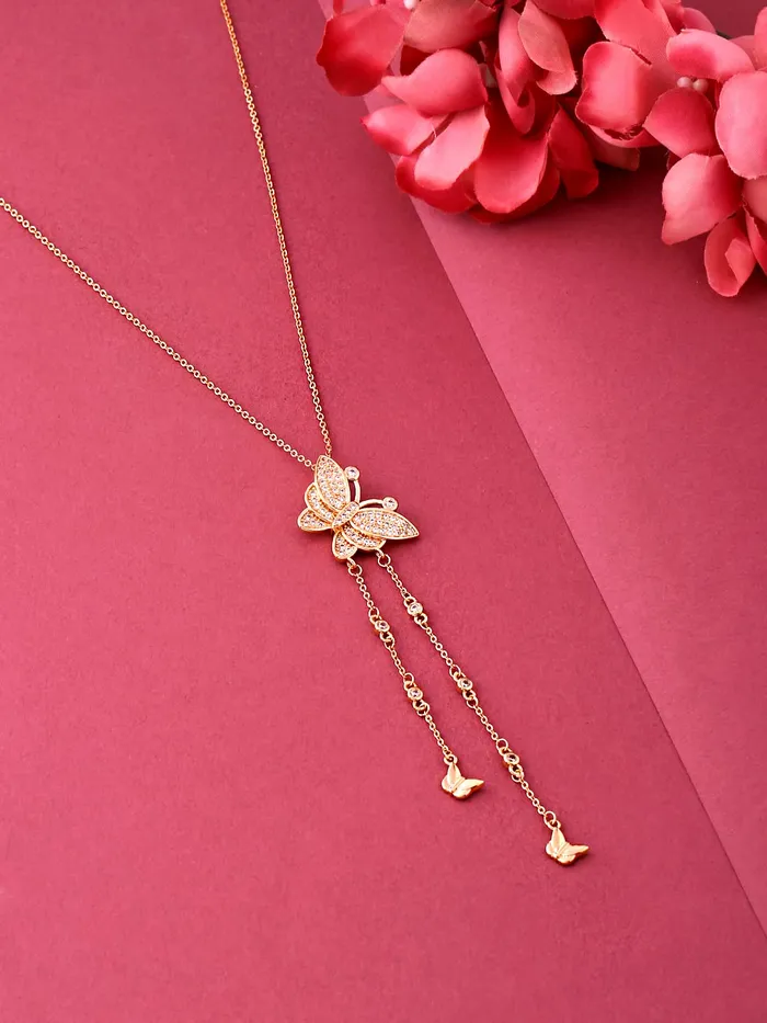 Yellow Chimes Pendant Set for Women Rose Gold Toned Leaf Designed Crystal Pendant with Earrings for Women and Girls Yellow Chimes Necklaces