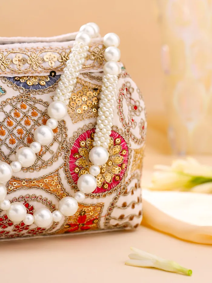 Yellow Chimes Potli Bags Traditional Handcrafted Elegance Multicolor 20cm x 12cm Yellow Chimes Earrings