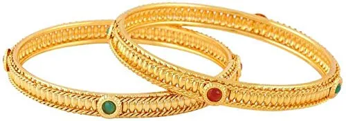 Yellow Chimes PreStyled Sets Yellow Chimes 2 PCS Exclusive Delicate Plain Antique Gold Plated Traditional Bangles For Women And Girls 28