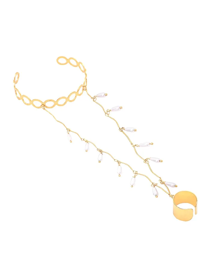Yellow Chimes Ring Bracelet for Women and Girls Bracelet With Ring for Girls Gold Plated Pearl Drop Chain Ring Bracelet Birthday Gift For Girls and Women Yellow Chimes Earrings