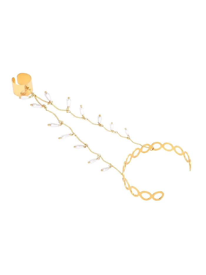 Yellow Chimes Ring Bracelet for Women and Girls Bracelet With Ring for Girls Gold Plated Pearl Drop Chain Ring Bracelet Birthday Gift For Girls and Women Yellow Chimes Earrings