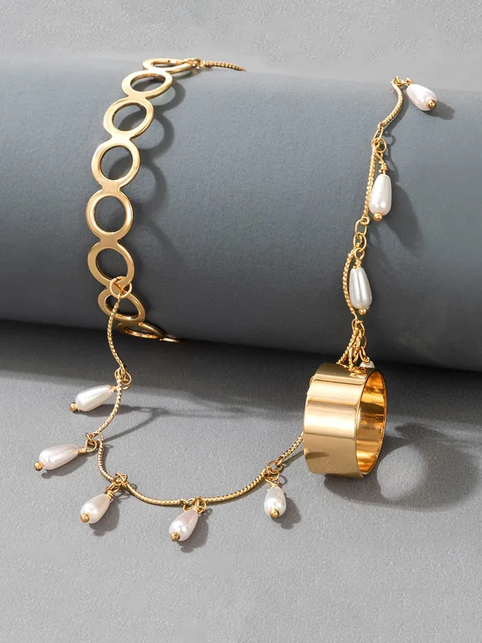 Yellow Chimes Ring Bracelet for Women and Girls Bracelet With Ring for Girls Gold Plated Pearl Drop Chain Ring Bracelet Birthday Gift For Girls and Women Yellow Chimes Earrings