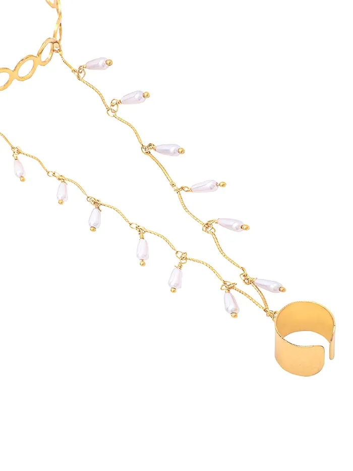 Yellow Chimes Ring Bracelet for Women and Girls Bracelet With Ring for Girls Gold Plated Pearl Drop Chain Ring Bracelet Birthday Gift For Girls and Women Yellow Chimes Earrings