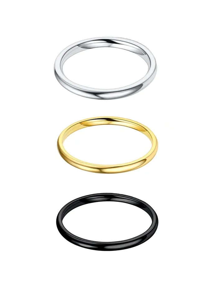 Yellow Chimes Ring for Women Set of 3 Plain Gold Silver and Black Band Designed Ring for Women and GirlsSize US 8 Yellow Chimes Earrings Yellow Chimes Ring for Women Set of 3 Plain Gold Silver and Black Band Designed Ring for Women and GirlsSize US 8 Yellow Chimes Earrings