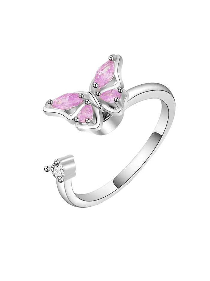Yellow Chimes Rings Butterfly Crystal Ring Adjustable Silver Ring with Rotating Design Gift for Girls Size 7 Pink Yellow Chimes Rings Butterfly Crystal Ring Adjustable Silver Ring with Rotating Design Gift for Girls Size 7 Pink