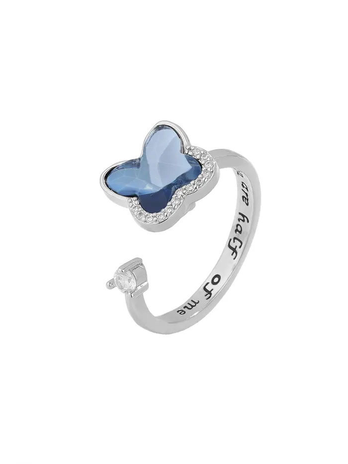 Yellow Chimes Rings Crystal Rings Adjustable Blue Butterfly Ring Cubic Zirconia Size 7 Rhodium Plated Yellow Chimes Rings Crystal Rings Adjustable Blue Butterfly Ring Cubic Zirconia Size 7 Rhodium Plated