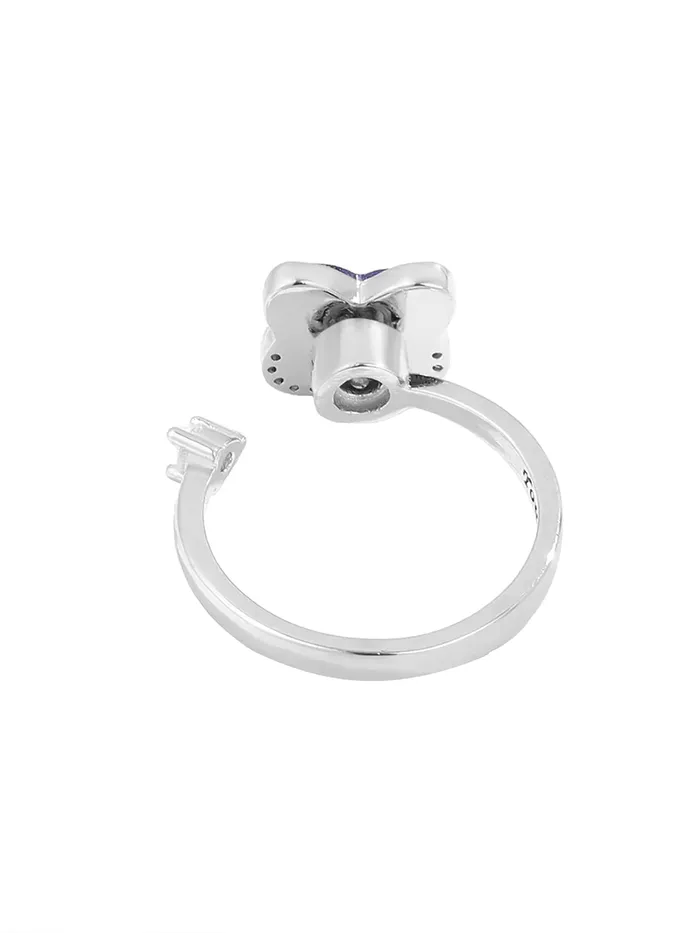 Yellow Chimes Rings Crystal Rings Adjustable Blue Butterfly Ring Cubic Zirconia Size 7 Rhodium Plated